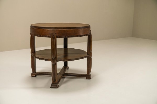 Amsterdamse School Round Side Table in Oak, Netherlands, 1930s-UQV-1706373