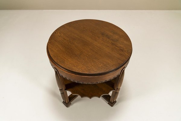 Amsterdamse School Round Side Table in Oak, Netherlands, 1930s-UQV-1706373