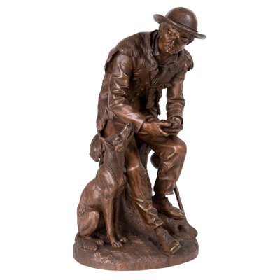 Anatole J. Guillot, Depicting Seated Woodcarver with Dog, Bronze Sculpture-RCE-1099681