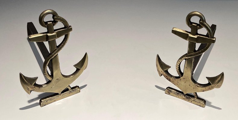 Anchor Chenets in Brass, 1970s, Set of 2-BA-1481499