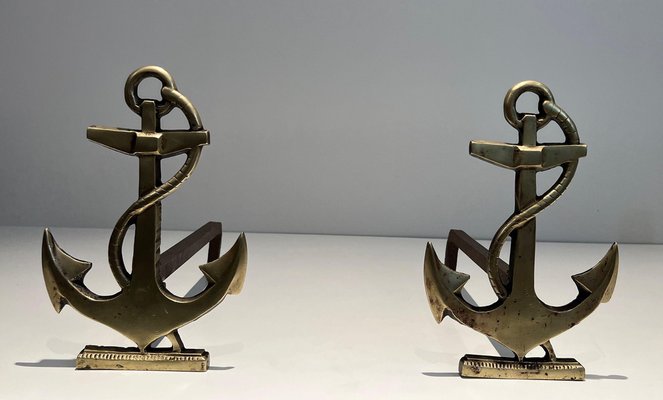 Anchor Chenets in Brass, 1970s, Set of 2-BA-1481499