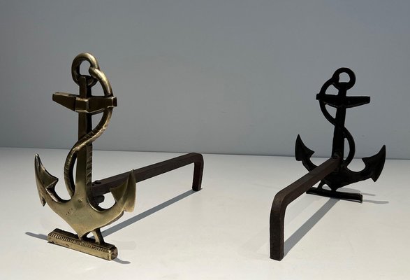 Anchor Chenets in Brass, 1970s, Set of 2-BA-1481499