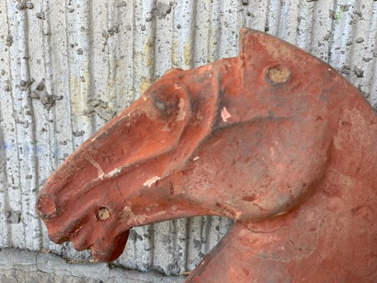 Ancient Han Dynasty Gray & Red Pottery Horse Heads, Set of 4-PSK-1002946