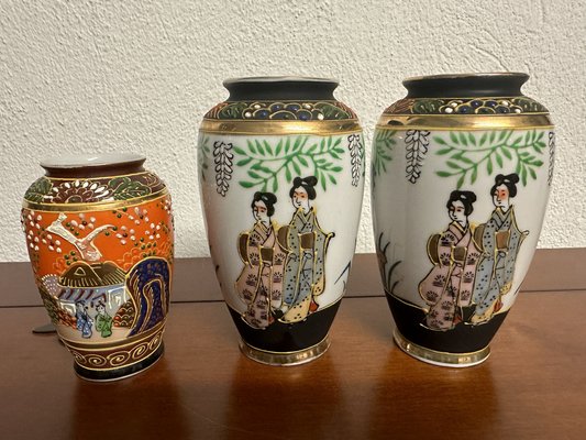 Ancient Japanese Hand-Painted Satsuma Vases, Set of 3-SZM-1787886