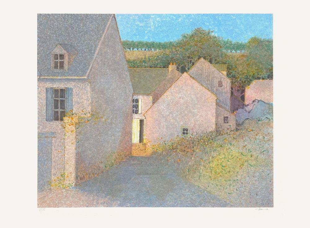 André Bourrier, Dans le bourg, 1990, Lithograph on BFK Rives Paper