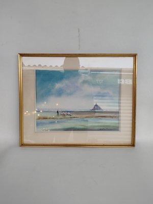 André Farault , Watercolor by André Farault, Mont Saint Michel, 1980s, Watercolor-EHL-2017548