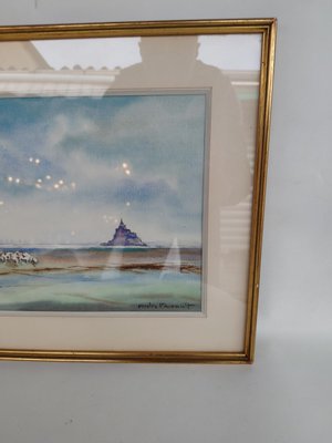 André Farault , Watercolor by André Farault, Mont Saint Michel, 1980s, Watercolor-EHL-2017548