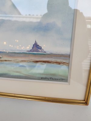 André Farault , Watercolor by André Farault, Mont Saint Michel, 1980s, Watercolor-EHL-2017548