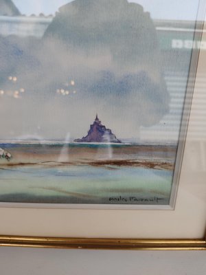 André Farault , Watercolor by André Farault, Mont Saint Michel, 1980s, Watercolor-EHL-2017548