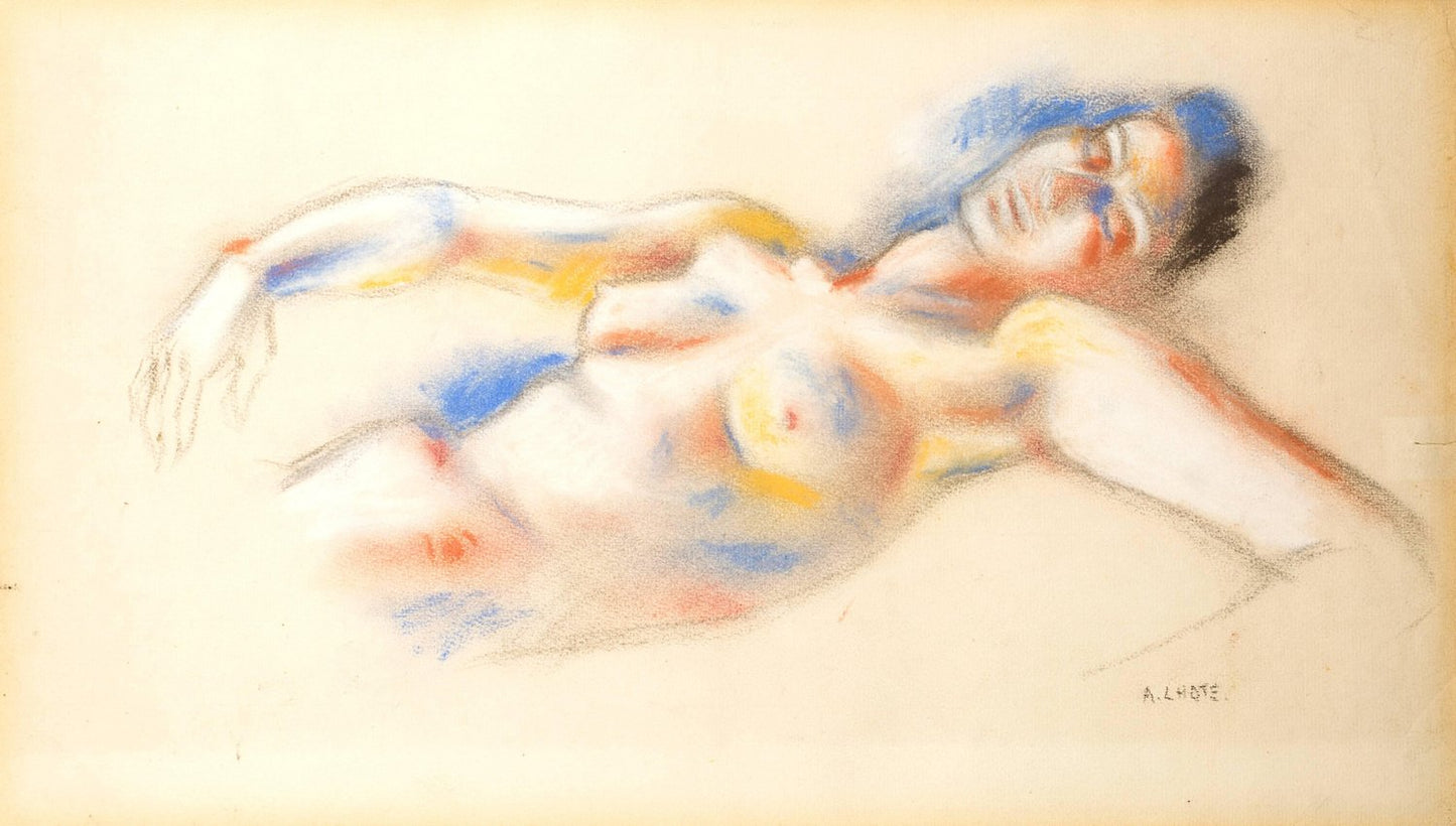 André Lhote - Original Signed Pastel - Lying Woman Circa 1920