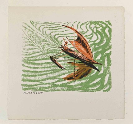 André Margat, Boats, Original Lithograph, Mid-20th-Century-ZCI-1241538