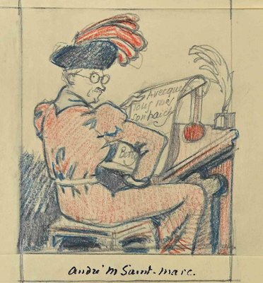 André Meaux Saint-Marc, Writer, Original Pencil Drawing, Early 20th Century-ZCI-1403434