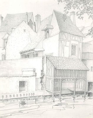 André Roland Brudieux, Architectures In Vendôme, Pencil Drawing, 1960s-ZCI-871466