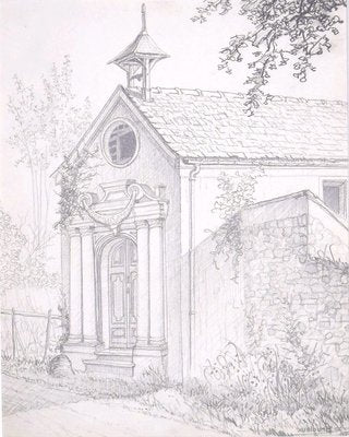 André Roland Brudieux - the Church - Original Pencil on Paper - Mid-20th Century-ZCI-839420