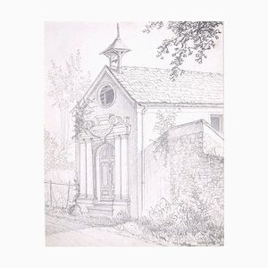 André Roland Brudieux - the Church - Original Pencil on Paper - Mid-20th Century-ZCI-839420