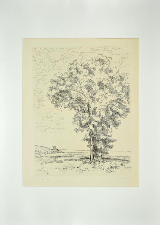 Andre Roland Brudieux, The Tree On the Sea, Etching, Mid-20th Century