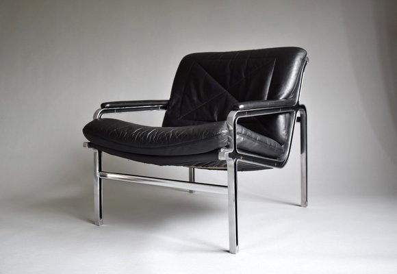 Andre Vanden Beuck Aluline Lounge Chair in Black Leather-IEI-985554