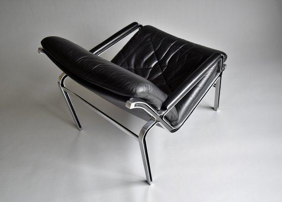 Andre Vanden Beuck Aluline Lounge Chair in Black Leather-IEI-985554