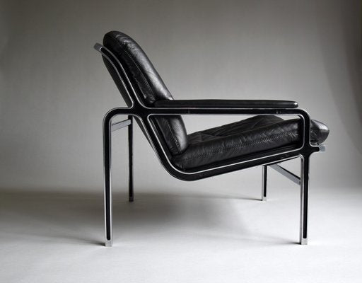 Andre Vanden Beuck Aluline Lounge Chair in Black Leather-IEI-985554