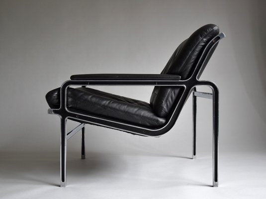 Andre Vanden Beuck Aluline Lounge Chair in Black Leather-IEI-985554