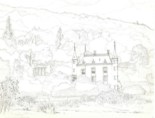 Andrew Roland Brudieux - The Château De Mesnil Blondel - Pencil Drawing - 1960s