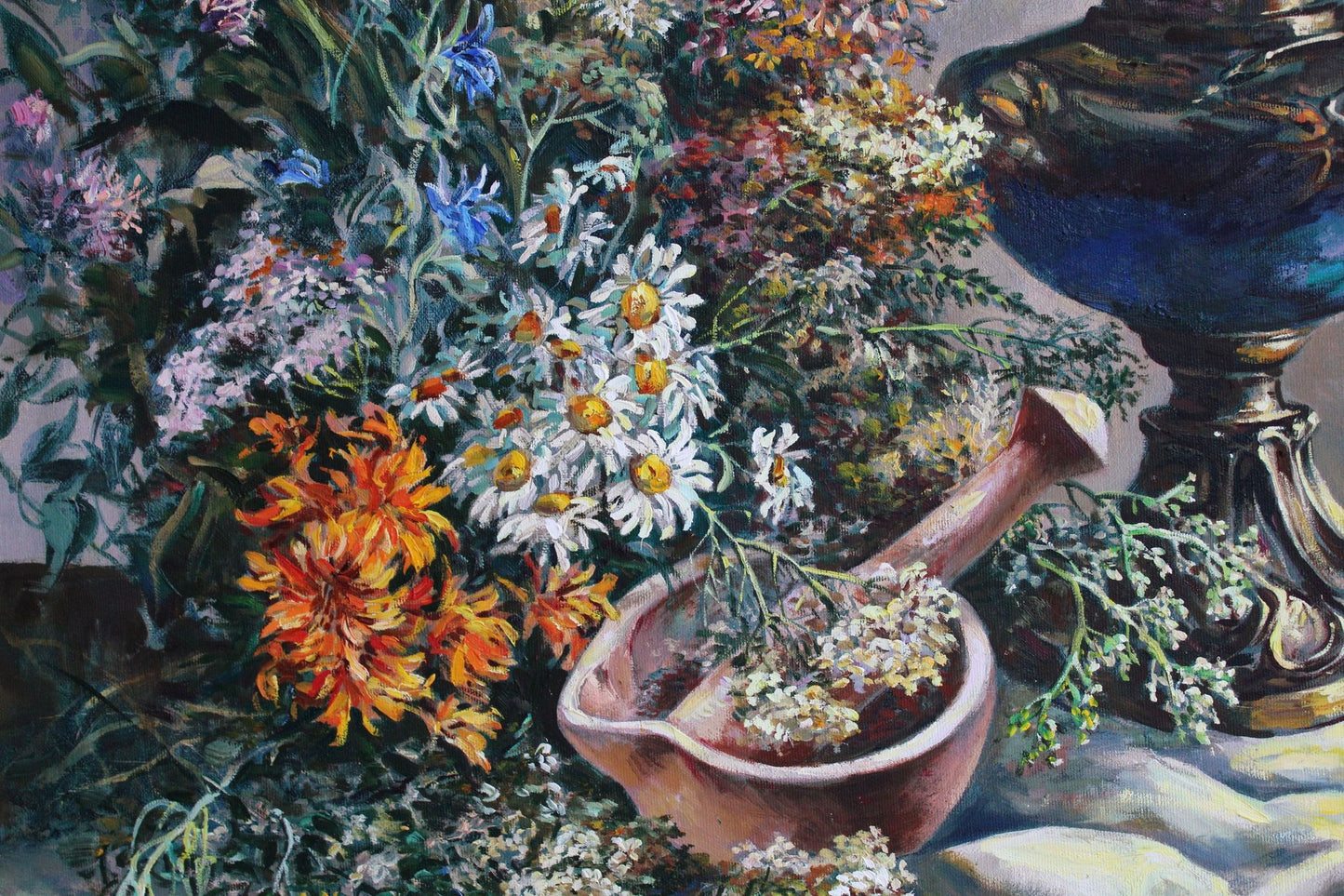 Andrey Gorgots, Still Life with Wildflowers, Oil on Canvas