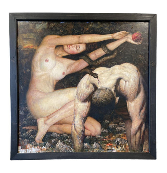 Andrey Kartashov, Adam and Eve, 2023, Overpainted Giclée Print on Canvas, Framed