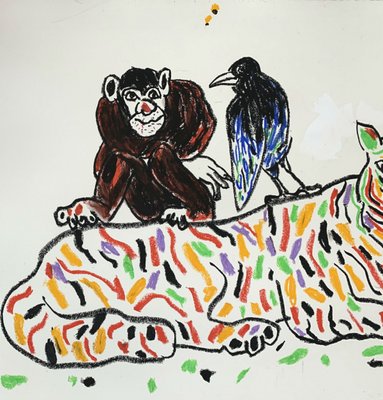 Andrzej Fogtt, Monkey & Tiger & Raven, 2019, Pastel & Paper-XHG-2016560