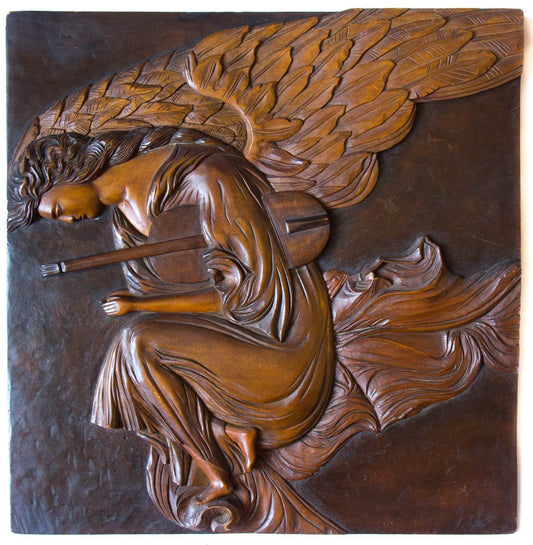 Angel of Play Bas-Relief in Wood from Oświęcim, Dunikowskis Studio