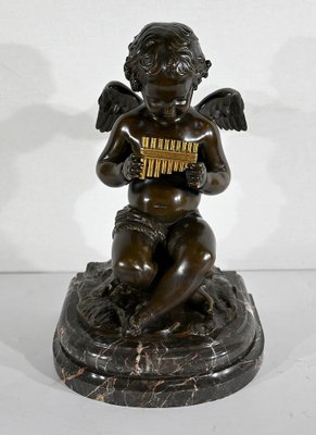 Angel with Flute, Late 19th Century, Bronze & Marble-RVK-1406188