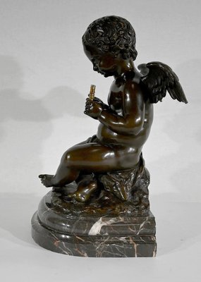 Angel with Flute, Late 19th Century, Bronze & Marble-RVK-1406188