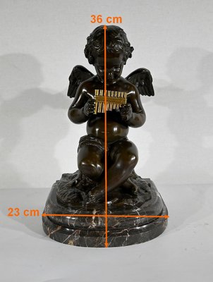 Angel with Flute, Late 19th Century, Bronze & Marble-RVK-1406188