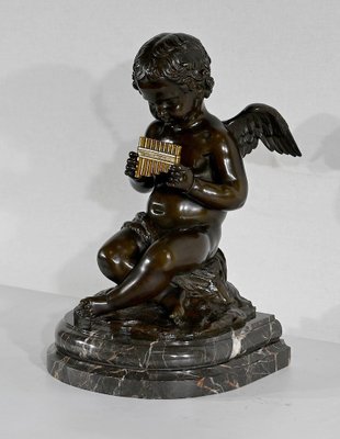 Angel with Flute, Late 19th Century, Bronze & Marble-RVK-1406188