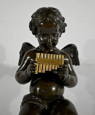 Angel with Flute, Late 19th Century, Bronze & Marble-RVK-1406188