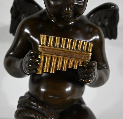 Angel with Flute, Late 19th Century, Bronze & Marble-RVK-1406188