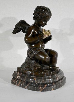 Angel with Flute, Late 19th Century, Bronze & Marble-RVK-1406188