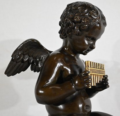 Angel with Flute, Late 19th Century, Bronze & Marble-RVK-1406188