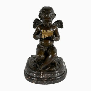 Angel with Flute, Late 19th Century, Bronze & Marble-RVK-1406188