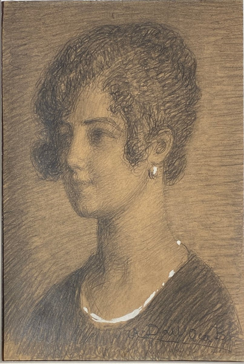 Angelo Dall'Oca Bianca, Portrait of a Woman, Pencil Drawing on Paper-MLN-1797471