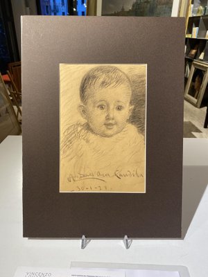 Angelo Dall'Oca Bianca, Portrait of Child, 1921, Charcoal-MLN-1798884