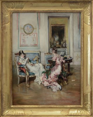 Angelo Granati, In the Parlor, Italy, Oil on Canvas, Framed-YUW-1299367