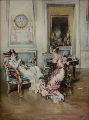 Angelo Granati, In the Parlor, Italy, Oil on Canvas, Framed-YUW-1299367