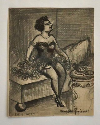 Angelo Griscelli, Entertainer in the Café, Pencil and Ink, Mid 20th Century-ZCI-792602