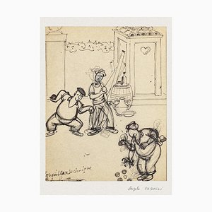 Angelo Griscelli, Figures, 20th Centrury, Original China Ink on Paper-ZCI-792552