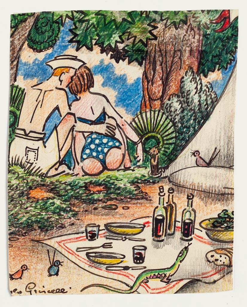 Angelo Griscelli, Picnic, Ink, 20th Century