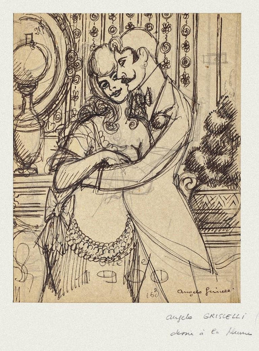 Angelo Griscelli, The Couple, Pencil and Ink, 20th Century