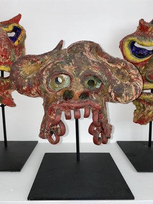 Angelo Méani (1906-1977), Art Brut Sculptures, 46cm, Painted Terracotta, Set of 3-NRK-2021770