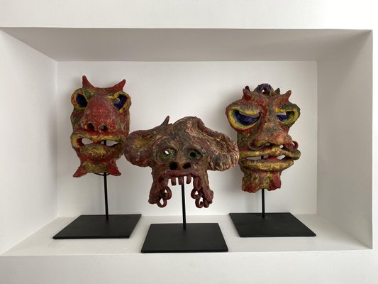 Angelo Méani (1906-1977), Art Brut Sculptures, 46cm, Painted Terracotta, Set of 3-NRK-2021770