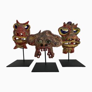 Angelo Méani (1906-1977), Art Brut Sculptures, 46cm, Painted Terracotta, Set of 3-NRK-2021770