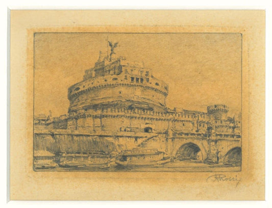 Angelo Rossi - Rome - Castel Sant'Angelo - Original Pencil by Angelo Rossi - 1930s